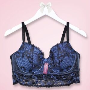 Adore Me Pacchi Contour Demi Bra 36DD Black Navy Lace Longline Underwire NWT